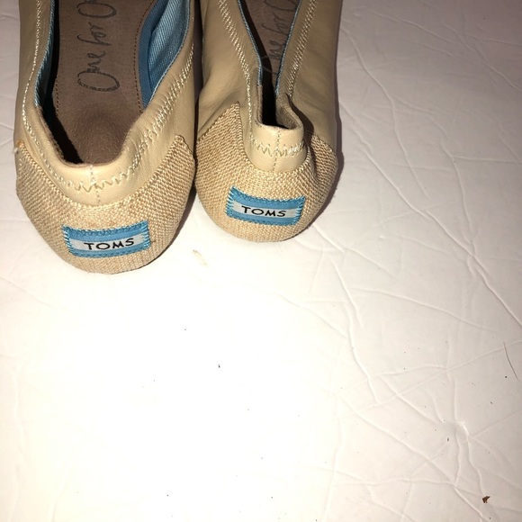 Toms Isabel burlap leather beige ballet flats 9 - Picture 4 of 5